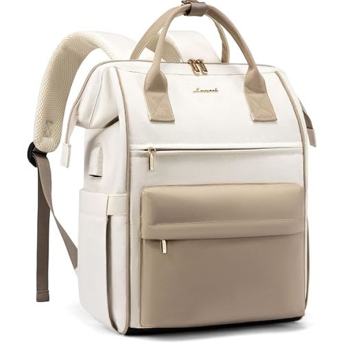 LOVEVOOK Laptop Backpack for Women 18 Inch, Travel Backpack with USB Charging Port Large Capacity Laptop Bag, Waterproof Bag for Business College Airline Approved Work Backpack(Beige)