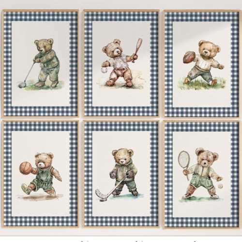 Boy Sports Teddy Nursery Art • Print, Framed or Canvas