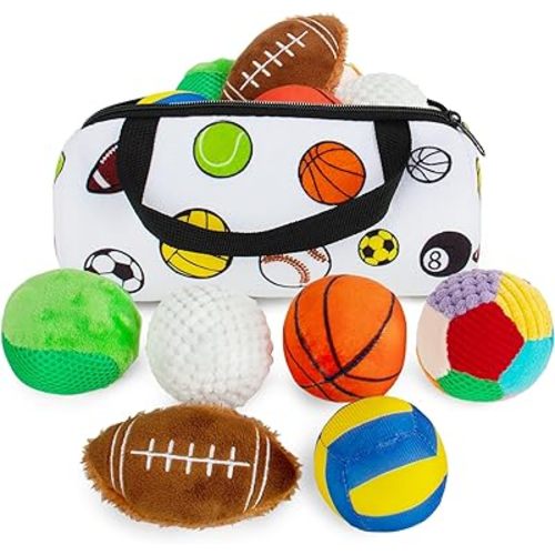 Beetoy Sensory Sports Balls for Infant Toddlers, Baby Toys for Early Education, Different Sensory Tactile Textures Balls with Rattle & Squeakers