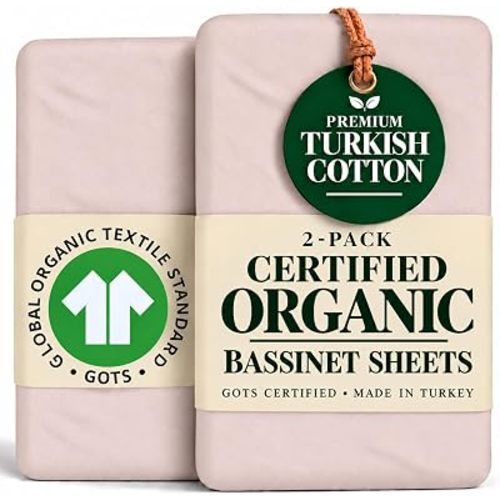 GOTS Organic Large Bedside Bassinet Sheets 35x20 for Ezebaby, MiClassic, Milliard, Airclub, Premium Weight Turkish Cotton - Playard Sheets 36x20 Compatible with Bugaboo Stardust