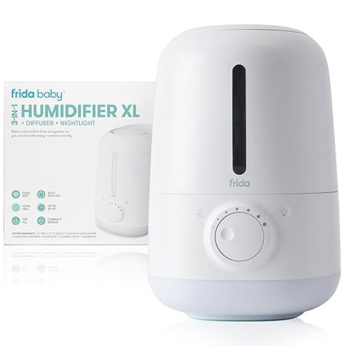 Frida Baby 3-in-1 XL Top Fill Humidifier for Bedroom, 6L Tank Cool Mist Humidifier for Large Rooms + Diffuser, Nightlight, Auto Shut-Off, Quiet, Carry Handle, Night Light, Essential Oil Diffuser