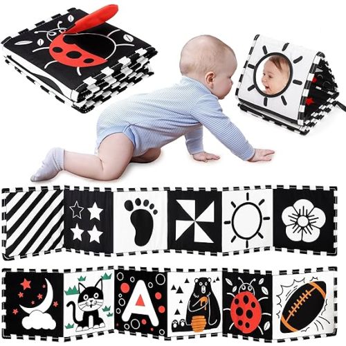 URMYWO Black and White Baby Toy, Tummy Time High Contrast Newborn Toys 0-3 Months, Soft Baby Book, Visual Stimulation Montessori Sensory Infant Toys 0-6-12 Months, Boy Girl Shower Gift, Easter Stuffer