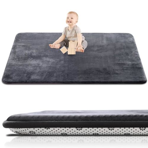 Thick Baby Play Mat for Floor,71 x 59 Playpen Mat,Large Tummy Time Foam Mats,Soft Support & Plush Feel Nursery Rug,Easy Care with Non-Slip Cushioned for Infant,Kids and Toddler Crawling,Dark Grey
