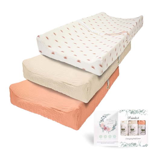 Beavtaens Muslin Changing Pad Cover, Solid Color, 100% Cotton, Washable, 3-Pack, for 0-2 Years Infant Boys Girls (Sun)