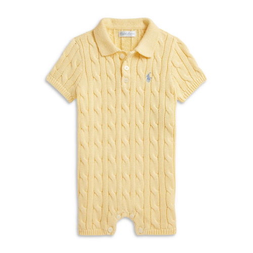 Ralph Lauren Polo Boys' Cable Knit Cotton Polo Shortall - Yellow (Size 3M)