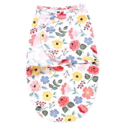 Hudson Baby Infant Girl Plush Faux Fur Swaddle Wrap, Modern Botanical, 0-3 Months