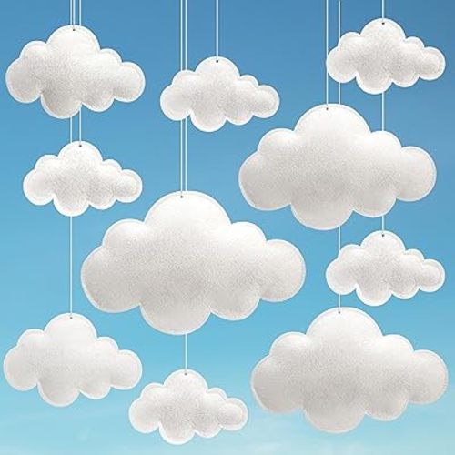 ayfjovs 10pcs 3D Cloud Decoration Hanging Cloud for Ceiling Decor, Felt 3D White Cloud Ornament for Art Stage Wedding Nursery Children Room Party Baby Shower Cloud Props