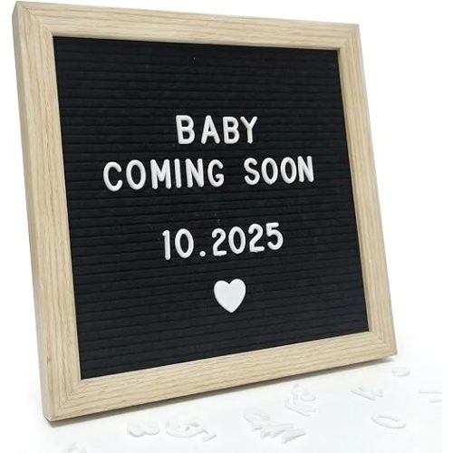 Black Felt Letter Board 10x10in, Baby Announcement Sign, 336 Letter Kit