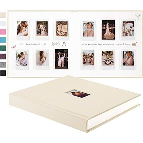 168 Pockets Instax Mini Photo Album For 2x3 Pictures, Linen Hardcover Polaroid Photo Album With Writing Space, Polaroid Album Book For Fujifilm Instax Mini Instant Camera (Beige)