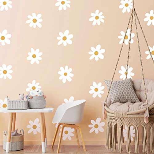 BBTO Daisy Wall Decal Flower Vinyl Wall Decals Daisy Stickers Floral Decals Peel and Stick for Nursery Art Bedroom Living Room(Simple Style,White)