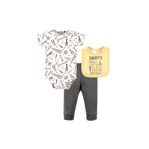 Cotton Bodysuit, Pant and Bib Set, 3-6M