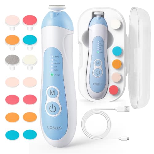 COSLUS C52 Baby Electric Nail File Trimmer, CPC Certified and Quiet Design | Cordless Baby Nail Clipper with 5 Speeds & 6 Grinding Heads for Newborn Infant Toddler, LED Light, Safe Sleep Buffer, Blue