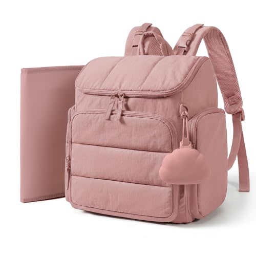 mommore Diaper Bag Backpack, Baby Bag, Diaper Backpack, Dark Pink | Waterproof Changing Pad, Stroller Straps for Toddler, Insulated Pockets, Pacifier Case, Baby Essential, Travel