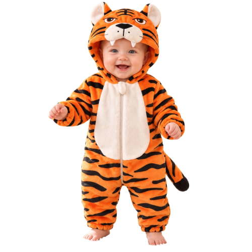 CONFREE Baby Boy Girl Tiger Onesies Fleece Fuzzy Jumpsuits Newborn Zip up Long Sleeve Hooded Romper Fall Winter Clothes