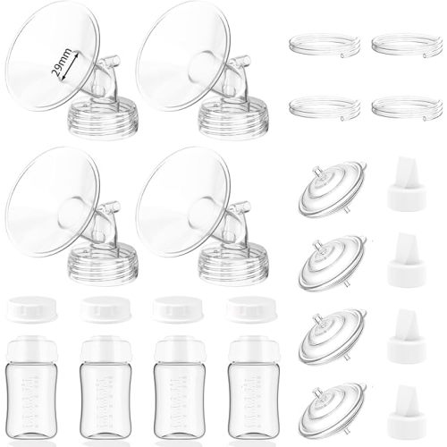4packs 24mm Full Breast Replacement Pump Parts for Spectra S1 S2 9 Plus Synergy Gold Include 13mm Flange,Valve,Backflow Protector,Tube,Bottle,Caps, Fit for Motif Luna Cimilre Ameda MYA Pump