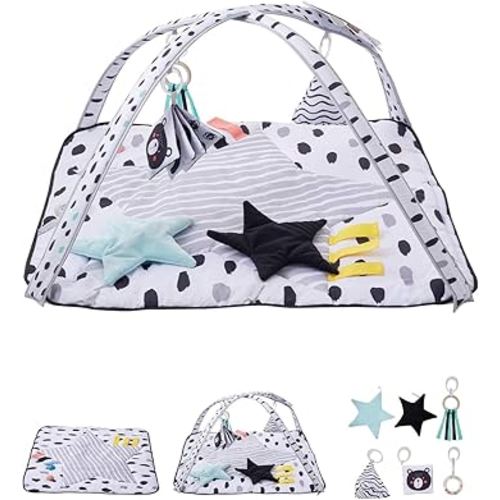 VEVOR Baby Play Gym Mat, Tummy Time Mat with 6 Sensory Toys, Baby Activity Mat with 2 Touch Balls & Soft Fabric for Sensory & Motor Skill Development, Baby Essential Gift for 0-18 Month Newborn Infant