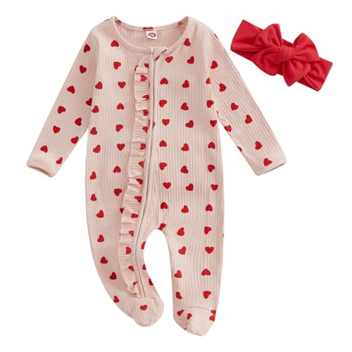 Ayalinggo Newborn Baby Girl Footie Waffle Knit Romper Zippers Ruffle Jumpsuit Fall Winter Clothes