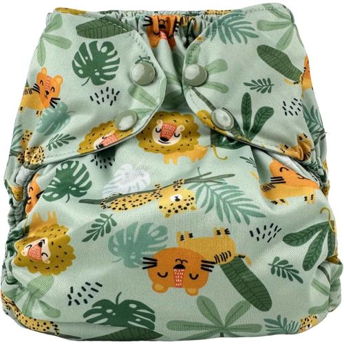 Waterproof Cloth Diaper Cover Reusable Swim Diaper - Adjustable Outer Shell Over an Absorbent Inner Layer to Prevent Urine Blowouts - Outer Lion, Size 1 (7-17lbs)