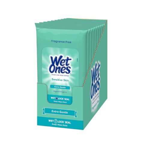 Wet Ones Sensitive Skin Hands and Face Wipes, 20 Count Travel Pack (Pack of 10)