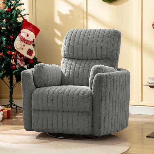 ATHOPE Powered Recliner Chair, Comfy Rocking Chair Nursery with USB Ports, Modern Velvet Swivel Glider Rocking Chair with High Back Deep Seat, for Living Room Small Space, Gray