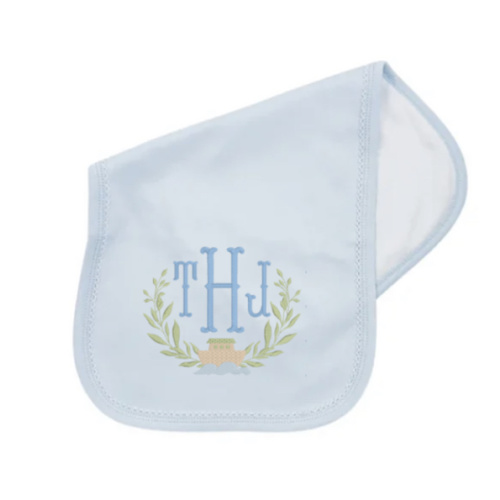 Blue Picot Trim Burp Cloth | Palmer Kate Embroidery