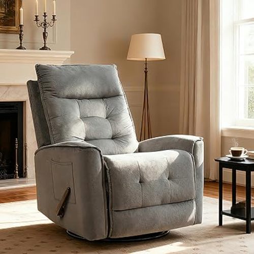 Swivel Rocker Recliner Chair, Rocking Chair, Small Swivel Recliner for Small Spaces, Living Room, RV(Dark Grey)