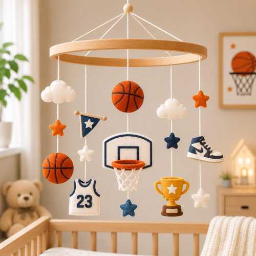 Felt Basketball Baby Mobile, Sports Crib Decor, Baby Boy Nursery Gift
