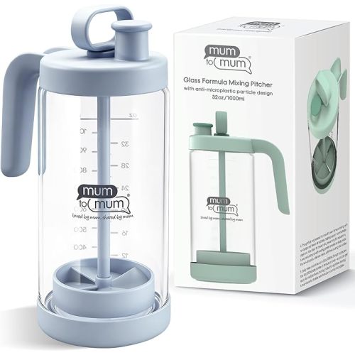 32oz Glass Formula Mixing Pitcher, Formula Pitcher Milk Pitcher, Premium Borosilicate Microplastic-Free Leak-Proof Design, Breastmilk Storage, Dishwasher Safe & Thermal Shock Resistant(Light blue)
