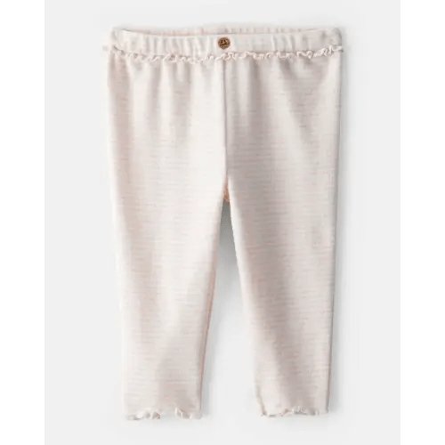 Baby Girl Flutter-Waist Striped Pants - Pink/Cream | Carter's