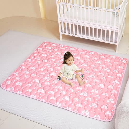 Viviland Baby Mats for Floor, 71x59 Inch Playpen Mat, Thicker & Large Soft Playmat for Baby and Toddlers Infants, Non-Slip & Machine Washable, Pink Rainbow