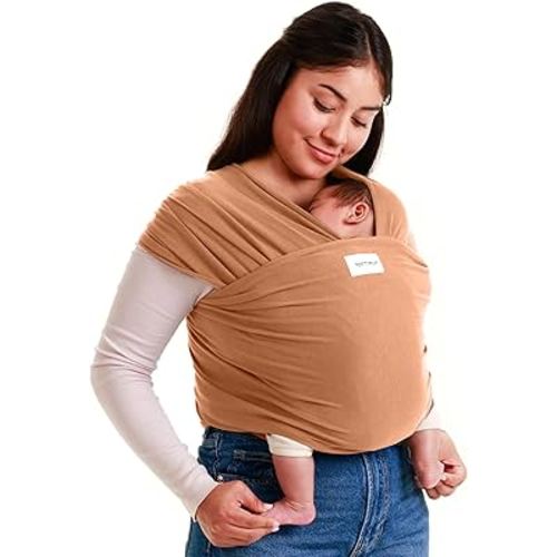 Sleepy Wrap Stretchy Ergonomic Baby Carrier Sling for Newborns to Toddlers - Hands-Free Lightweight Baby Wrap 7-35 lbs (Cinnamon)