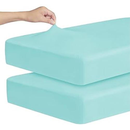 Stretchy Crib Sheets for Boys or Girls, 2 Pack Baby Crib Sheets Fitted for Standard Crib and Toddler Mattress 52" x 28", Soft and Breathable Fitted Crib Sheet Neutral, Aqua Blue