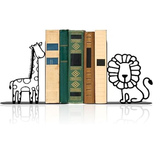 Lion Giraffe Safari Metal Bookends Animal Bookends for Kids Cute Decor for Childrens Bedroom Home Nursery