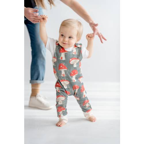 Mushroom Print Gender Neutral Romper, Organic Cotton, Long Legs Baby Romper, Newborn Romper, Mushroom Print Romper, Baby Shower Gift.