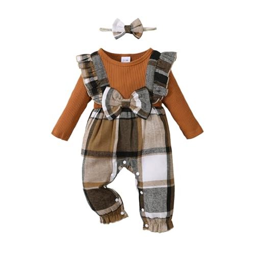 Newborn Infant Baby Girl Clothes Fall Winter Plaid Long Sleeve Jumpsuit One Piece Romper Bodysuit Baby Overalls Outfits