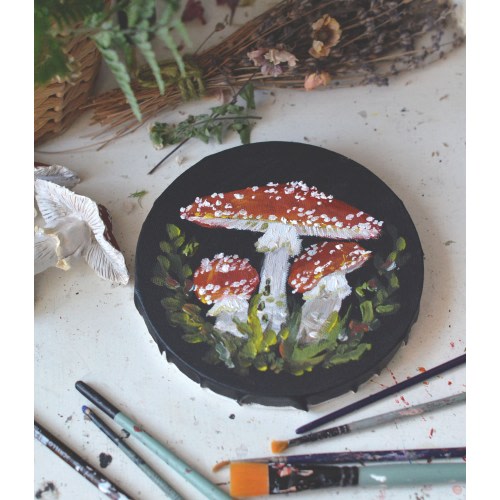 Round canvas painting with mushrooms Toadstools