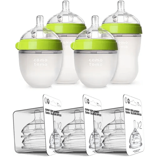 Comotomo Baby Bottle Bundle, Green, (7 Piece Set)