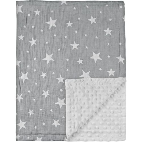 Baby Blanket Unisex Newborn, Super Soft Nursery Minky Blankets with Muslin Cotton for Boys Girls, Toddler Baby Nursery Bed Blanket Shower Gifts, 30 x 40 Inch
