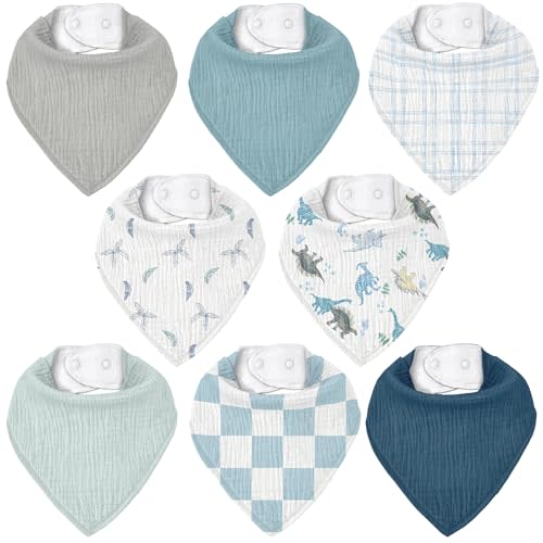 CIVARUA KIDS Muslin Baby Bibs 8 Pack, Baby Bandana Drool Bib for Drooling and Teething, Cotton Soft Absorbent for Girls Boys