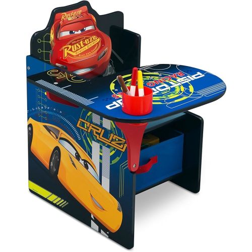 Delta Children Chair Desk With Storage Bin, Disney/Pixar Cars | Kids Chair Desk Includes Fabric Storage Bin and Cup Holder, Low to the Ground for Easy Access, Ideal for Toddlers/Kids Age 3+