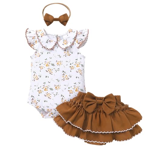 Baby Girl Clothes Infant Summer Outfits Set Ruffle Sleeve Romper and Floral Shorts with Headband