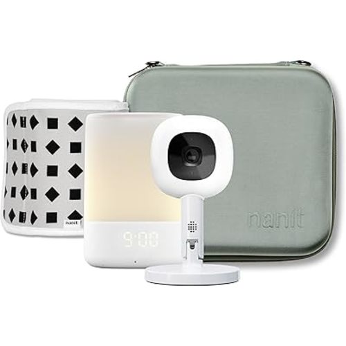 Nanit Travel Light Bundle Pro Camera with Portable Flex Stand, Sound + Light Audio Monitor & Baby Night Light, and Travel Case - Green