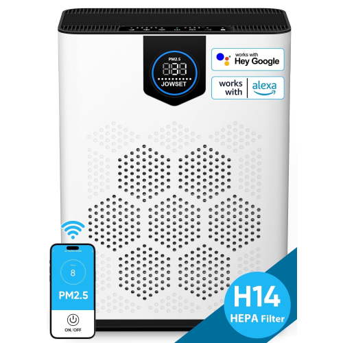 JOWSET Smart HEPA 14 Air Purifiers for Home Large Room up to 2215 Sq Ft, APP Smart Control, CADR 400m³/h, 2 Washable Filters, PM 2.5 Display, Remove Allergies Dust Pet Hair, 22dB