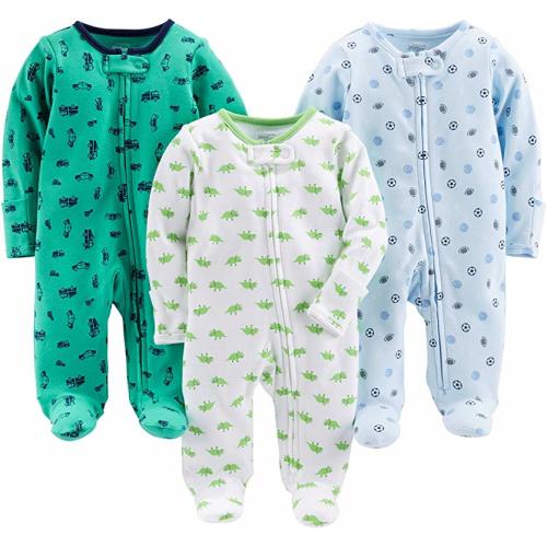 Baby Boys' 3-Pack Cotton Footed Sleep and Play