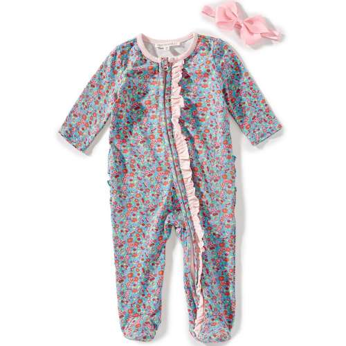 Adventurewear 360 Baby Girls Floral Print Long Sleeve Zip Front Footie