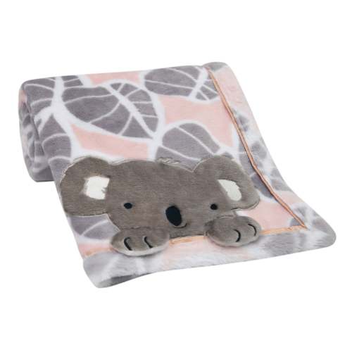 Calypso Pink/Gray Koala Leaf Print Luxury Coral Fleece Baby Blanket – Lambs & Ivy