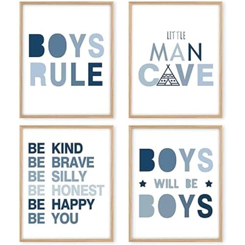 Boat Wades Boys Room Affirmation Posters - Boho Navy Blue Poster Prints for Home Boys Room Playroom Nursery Classroom Decor (8 X 10 Inch, Unframed Set of 4)
