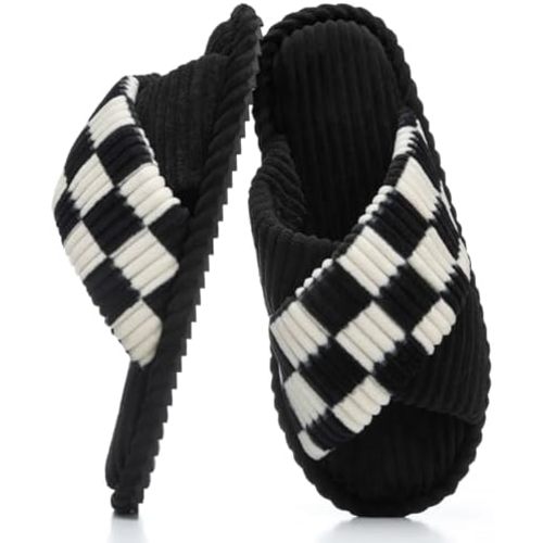 Slippers for Women Memory Foam House Bedroom Corduroy Crossbands Open Toe Slides Sandals Shoes Comfy Trendy Gift for womens Anti-Skid sole