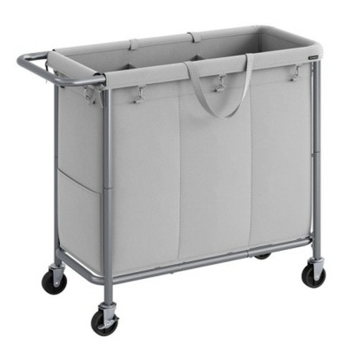 SONGMICS Laundry Basket with Wheels, Rolling Laundry Hamper, Removable Liner, Steel Frame with Handle, Blanket Storage, Color: Dove grey, Size: 200l