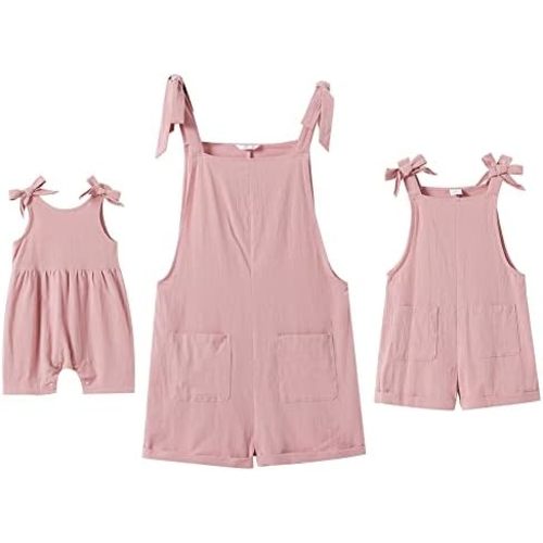 AWIBMK Mommy and Me Outfits Solid Color Family Matching Overall Shorts Jumpsuit Romper Summer Clothes for Mother and Daughter